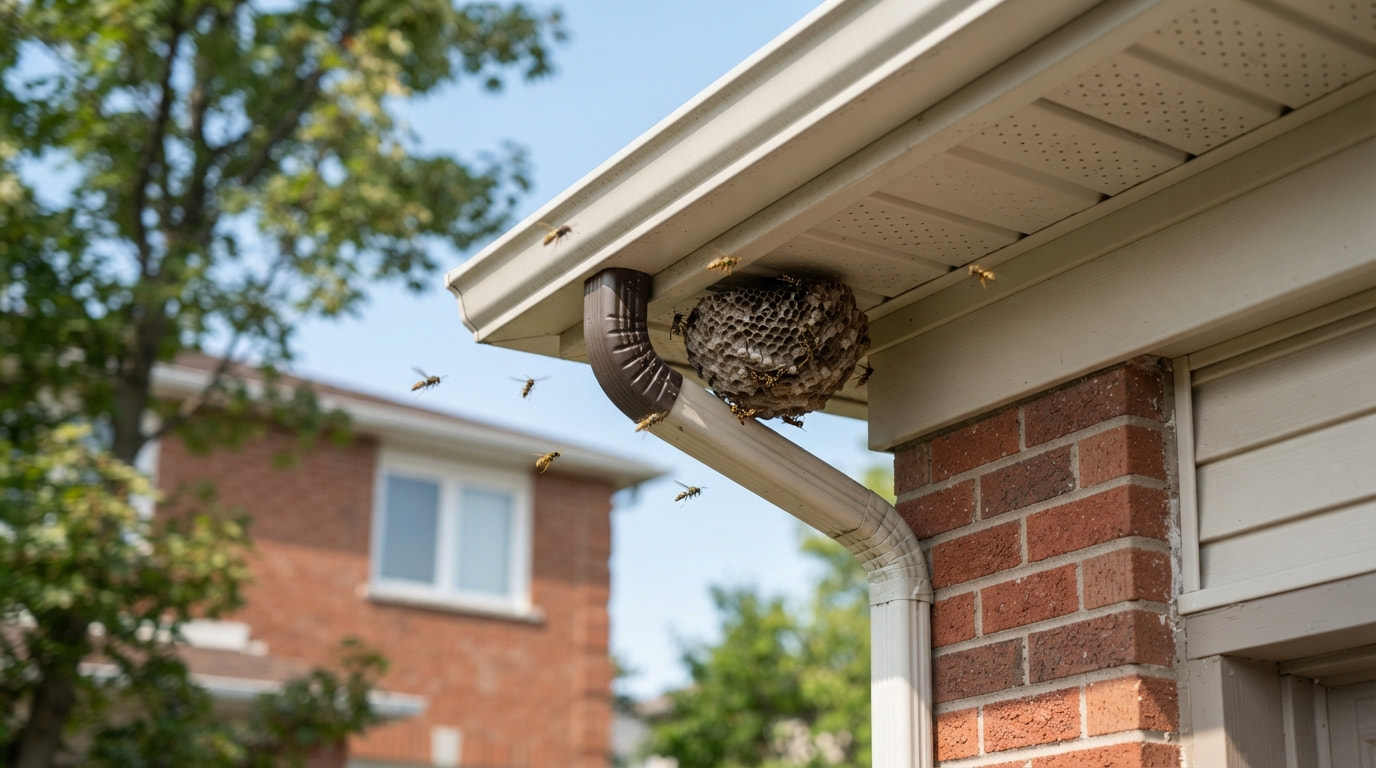 Wasp nest under the eaves of a Toronto home